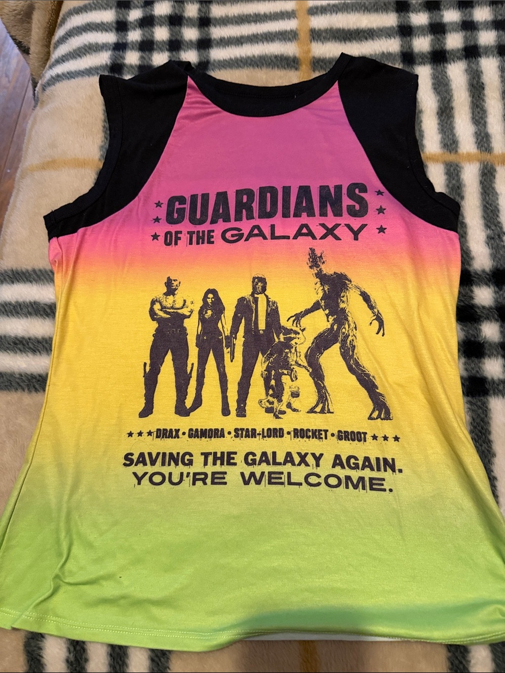 Marvel Guardians of the Galaxy Gradient Pink Yellow Green Sleeveless Tee